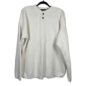 Vintage Structure Mens Waffle Knit Henley Sweater Size XL Cream 90s Dadcore